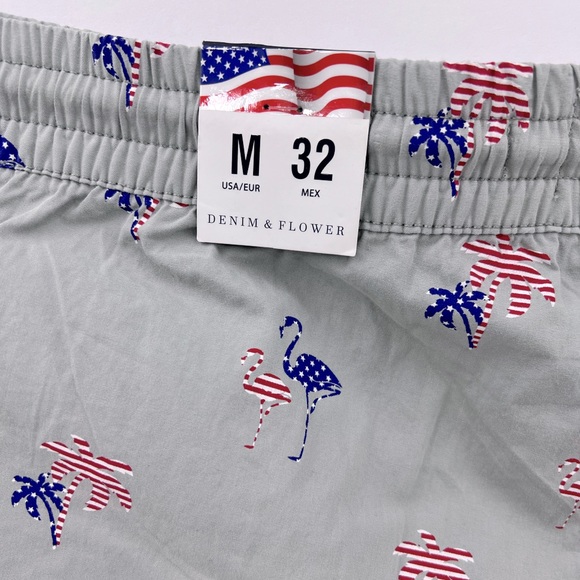 DENIM & FLOWER, RICKY SINGH, GREY WITH FLAMINGO & PALM TREES IN US FLAG, SIZE 32 - Picture 8 of 16